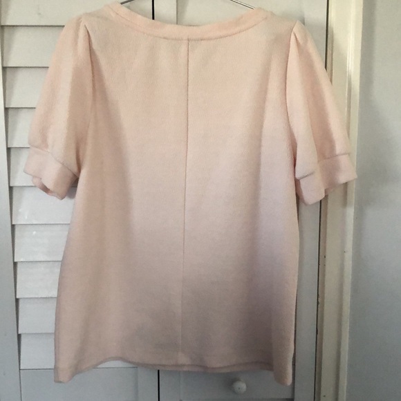 LOFT Crepe Knit Puff Sleeve top in Blush - Picture 4 of 6